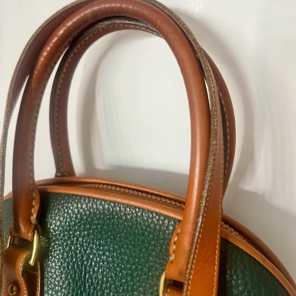 Dooney & Bourke AWL Zip Dome Satchel Forest Green British Tan Leather Bag USA